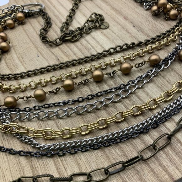 Talbots Multi Strands Chains Gold Silver Tone Beaded Necklace - Picture 1 of 9